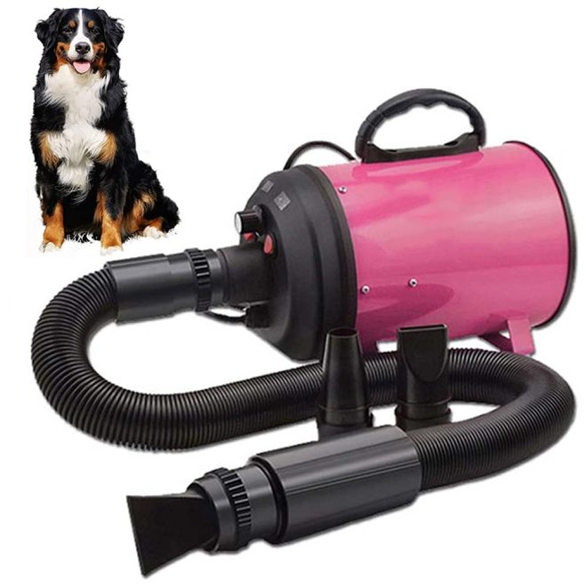 2800W Dog Dryer High Velocity Pet Dog Pet Blow Dryer Adjustable Speed 4 Nozzles – Pink