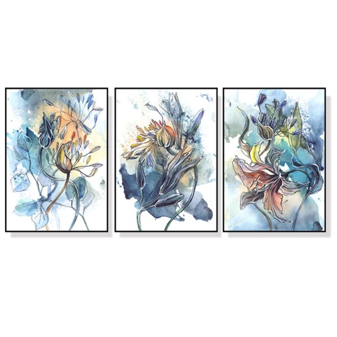 Watercolor Style Abstract Flower 3 Sets Black Frame Canvas Wall Art – 40×60 cm