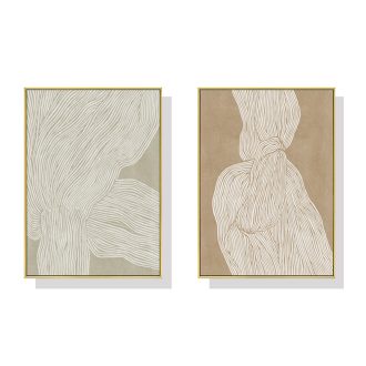 Abstract Line 2 Sets Gold Frame Canvas Wall Art