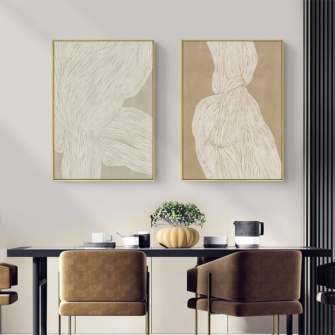 Abstract Line 2 Sets Gold Frame Canvas Wall Art – 40×60 cm