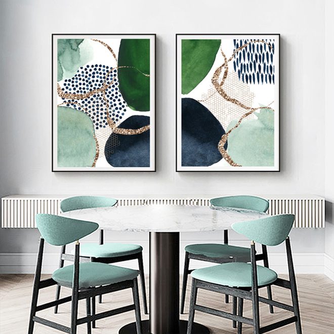 Abstract Green and Navy 2 Sets Black Frame Canvas Wall Art – 40×60 cm