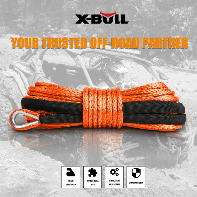 X-BULL Winch Rope Dyneema Synthetic Rope 5.5mm x 13m Tow Recovery Offroad 4wd. – Orange