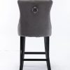 2X Velvet Bar Stools with Studs Trim Wooden Legs Tufted Dining Chairs Kitchen – Grey