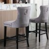 2X Velvet Bar Stools with Studs Trim Wooden Legs Tufted Dining Chairs Kitchen – Grey