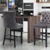 2X Velvet Bar Stools with Studs Trim Wooden Legs Tufted Dining Chairs Kitchen – Grey