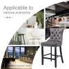 2X Velvet Bar Stools with Studs Trim Wooden Legs Tufted Dining Chairs Kitchen – Grey