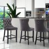 2X Velvet Bar Stools with Studs Trim Wooden Legs Tufted Dining Chairs Kitchen – Grey