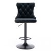 2x Height Adjustable Swivel Bar Stool Velvet Nailhead Barstool with Footrest – Black