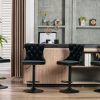 2x Height Adjustable Swivel Bar Stool Velvet Nailhead Barstool with Footrest – Black