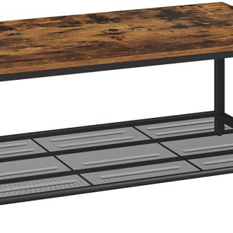 Coffee Table Living Room Table with Dense Mesh Shelf Large Storage Space Tea Table Easy Assembly Stable Industrial Design Rustic Brown LCT64X