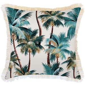 Cushion Cover-Coastal Fringe Natural-Palm Trees Natural – 60×60 cm