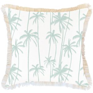 Cushion Cover-Coastal Fringe-Tall-Palms-Mint – 60×60 cm