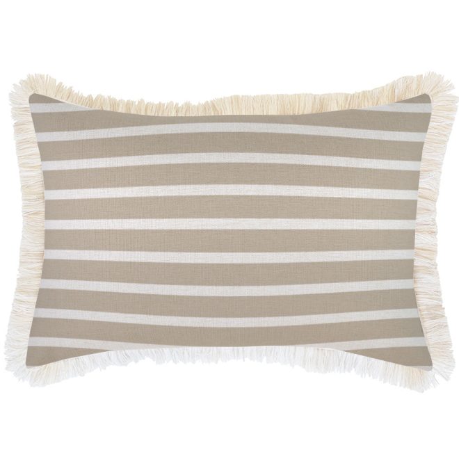 Cushion Cover-Coastal Fringe Natural-Hampton Stripe Beige – 35×50 cm