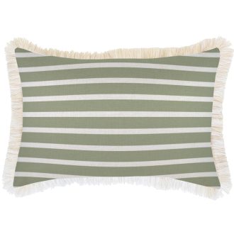 Cushion Cover-Coastal Fringe Natural-Hampton Stripe Sage