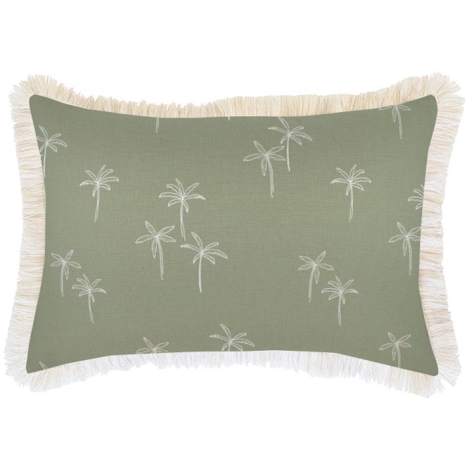 Cushion Cover-Coastal Fringe Natural-Palm Cove Sage – 35×50 cm