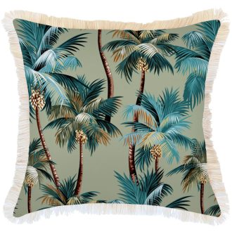 Cushion Cover-Coastal Fringe Natural-Palm Trees Sage