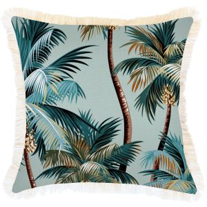 Cushion Cover-Coastal Fringe Natural-Palm Trees Seafoam – 45×45 cm