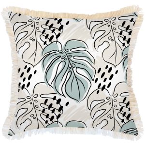 Cushion Cover-Coastal Fringe Natural-Rainforest Seafoam – 60×60 cm