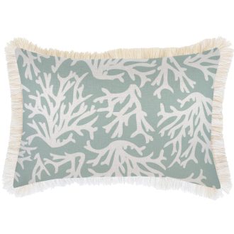 Cushion Cover-Coastal Fringe Natural-Coastal Coral Seafoam