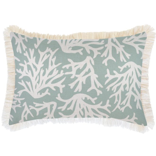 Cushion Cover-Coastal Fringe Natural-Coastal Coral Seafoam – 35×50 cm