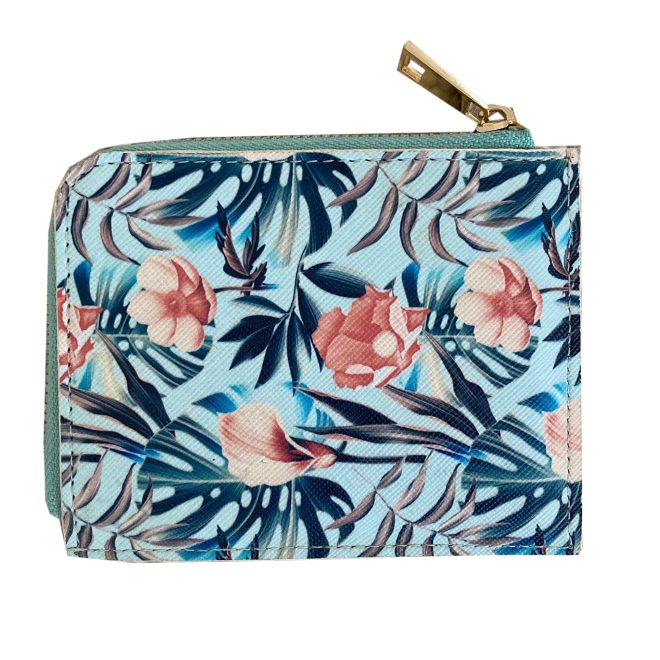 Curved Zip Coin Purse-Blue Flowers