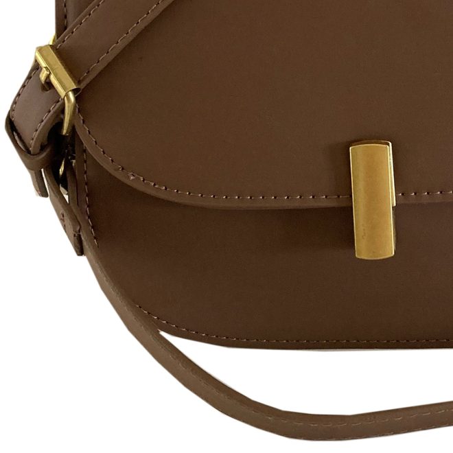 Cross Body Handbag – Gold Clip Brown