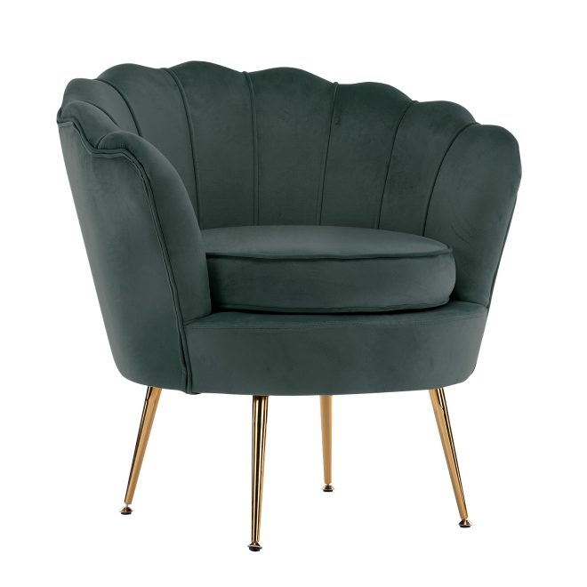 La Bella Shell Scallop Lounge Chair Accent Velvet – Green