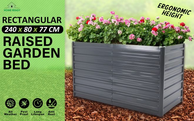 Home Ready Grey 2-in-1 Raised Garden Bed Galvanised Steel Planter