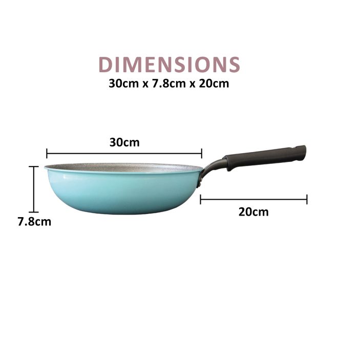 Stone Wok Wokpan 28cm Non-Stick Induction Ceramic Round PURE SKY BLUE