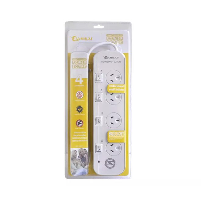 Sansai Surge Protected Powerboard with Individual Switch – 4 Ways