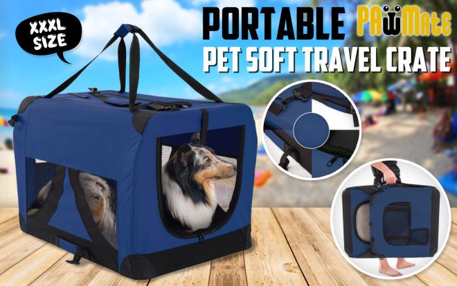 Paw Mate Portable Soft Dog Cage Crate Carrier – 3XL, Blue