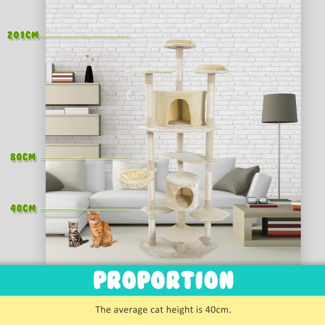 Paw Mate 201cm Cat Tree Parala Multi Level Scratcher – Beige