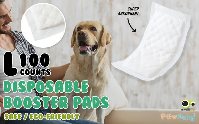 PawPang 100 Ct Pet Dog Diaper Liners Booster Pads Disposable Adhesive – L