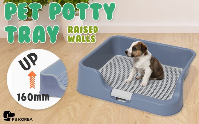 PS KOREA Dog Pet Potty Tray Training Toilet Raised Walls T1 – Blue