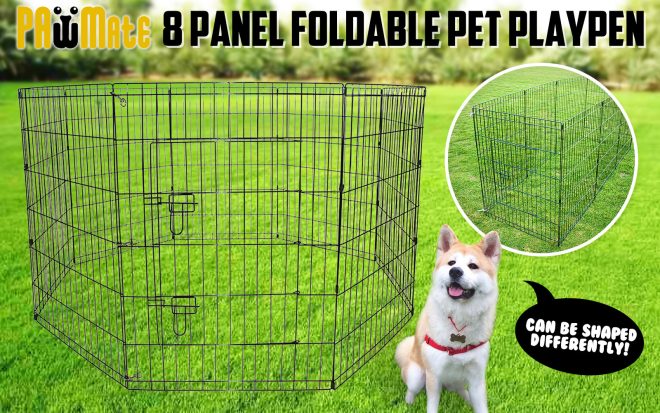 Paw Mate Pet Playpen 8 Panel Foldable Dog Exercise Enclosure Fence Cage – 61×61 cm, 1x Pet Playpen