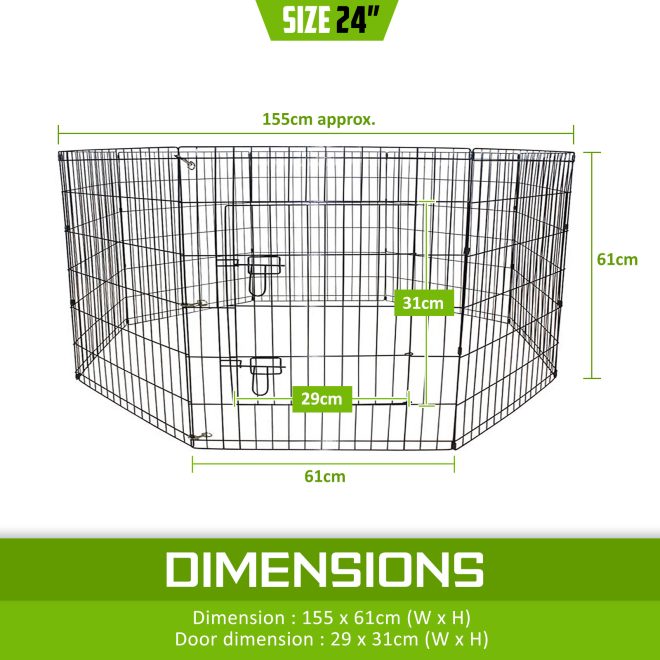 Paw Mate Pet Playpen 8 Panel Foldable Dog Exercise Enclosure Fence Cage – 61×61 cm, 1x Pet Playpen