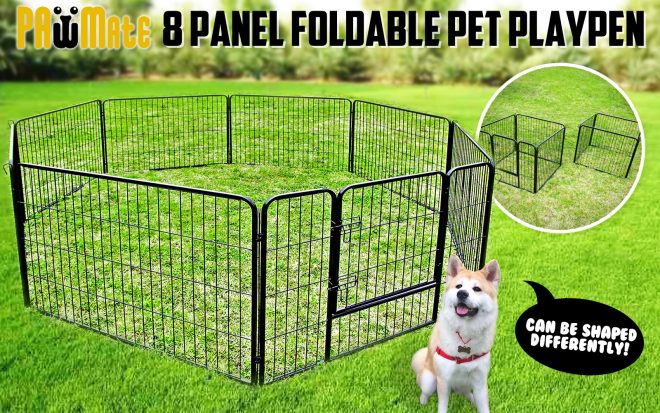 Paw Mate Pet Playpen Heavy Duty 8 Panel Foldable Dog Exercise Enclosure Fence Cage – 79×61 cm, 1x Pet Playpen