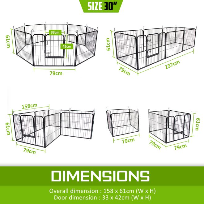 Paw Mate Pet Playpen Heavy Duty 8 Panel Foldable Dog Exercise Enclosure Fence Cage – 79×61 cm, 1x Pet Playpen