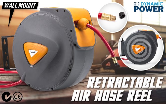 Dynamic Power Air Hose Retractable Reel Auto Rewind Heavy Duty Wall Mounted – 10M