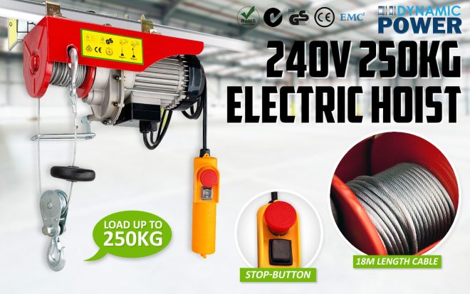 Dynamic Power Electric Hoist Remote Chain Lift 240V – 510w 125/250KG