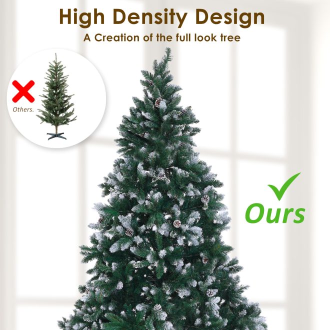 Home Ready 210cm 1290 tips Green Snowy Christmas Tree Xmas – 6ft, Pine Cones + Bauble Balls