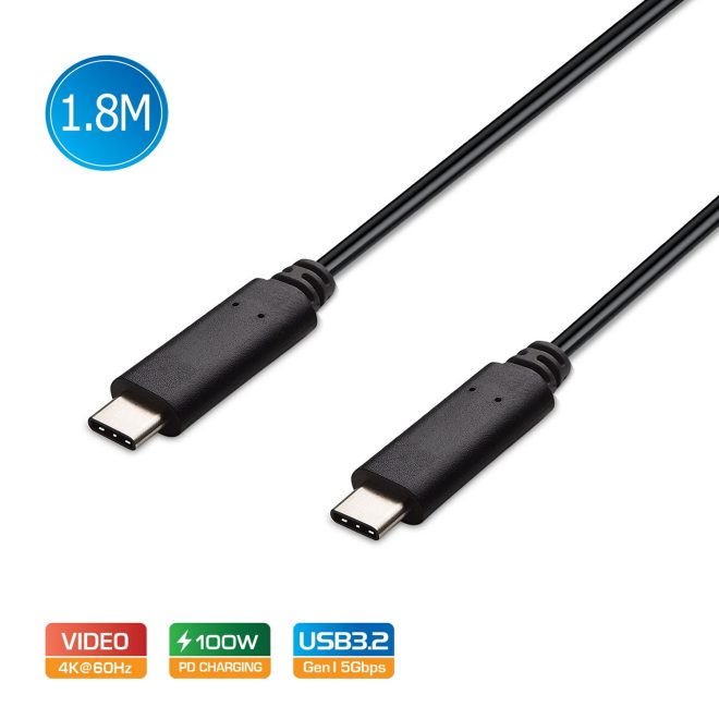 Simplecom USB-C to USB-C Cable USB 3.2 Gen2 10Gbps 5A 100W PD 4K@60Hz – 1.8m