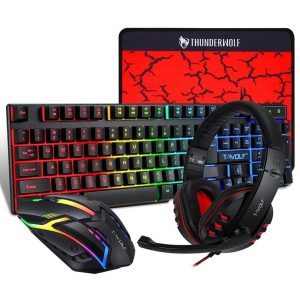 T-Wolf 4-pcs Rainbow Keyboard/Mouse/Headphone/Mouse Pad Kit Set – TF800