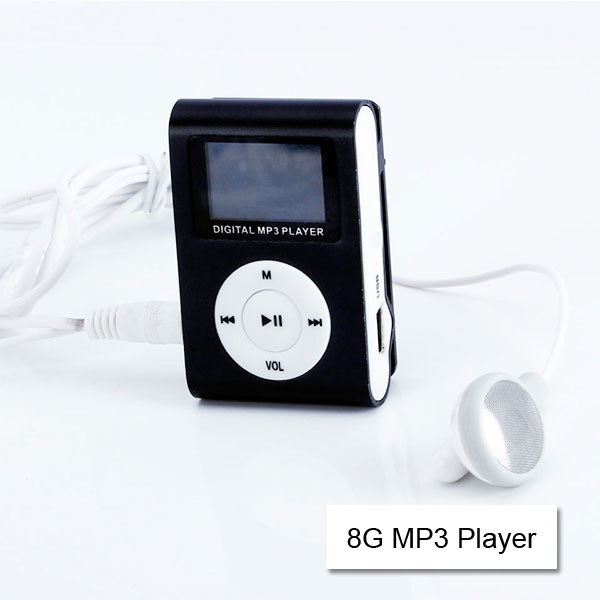 Mini Clip 16G MP3 Music Player With USB Cable & Earphone – Black