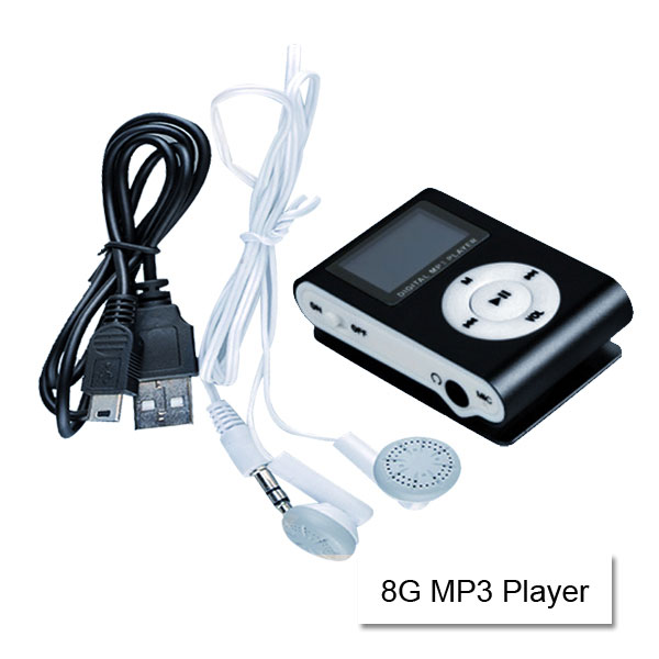 Mini Clip 16G MP3 Music Player With USB Cable & Earphone – Black