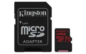 KINGSTON  Canvas React: MicroSD 128GB , 100MB/s read and 70MB/s write with SD adapter  SDCR – 128GB