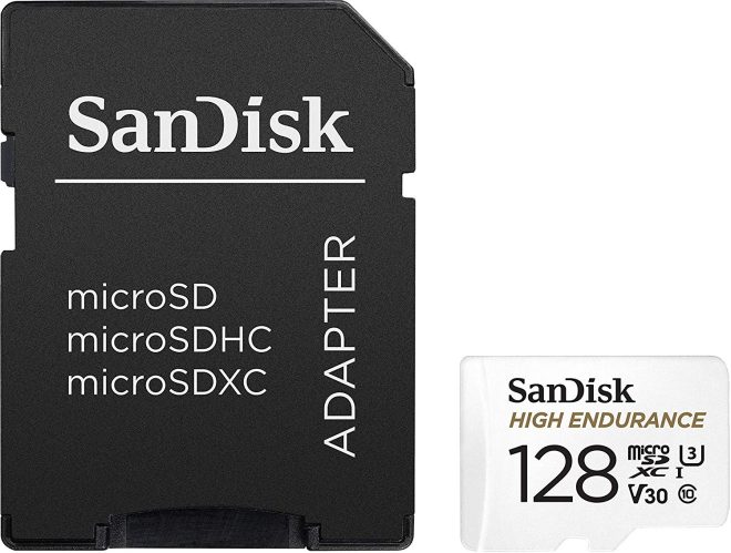 SANDISK HIGH ENDURANCE MICROSDHC CARD SQQNR UHS-I C10 U3 V30 100MB/S R 40MB/S W SD ADAPTOR SDSQQNR–GN6IA – 128GB