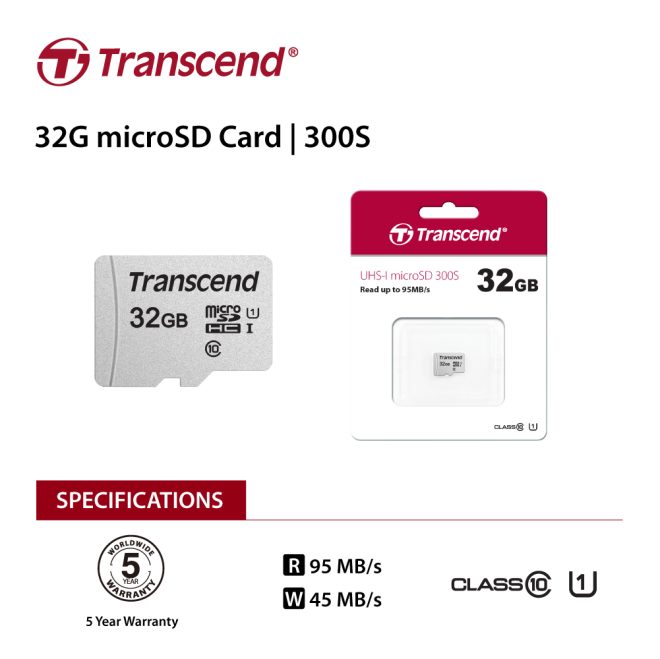 TRANSCEND UHS-I U1 microSD w/o Adapter  (microSDHC I, C10, U1) – 32GB