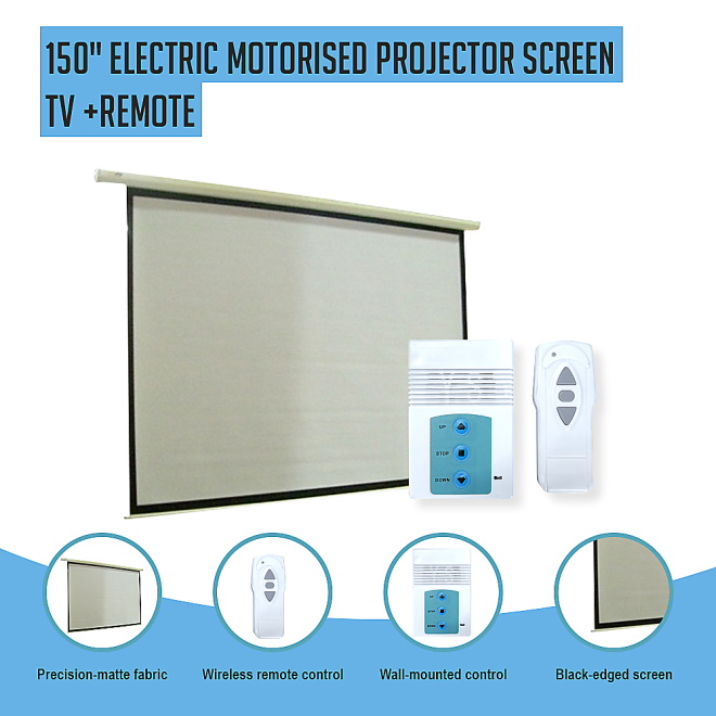 Electric Motorised Projector Screen TV +Remote – 150 Inch