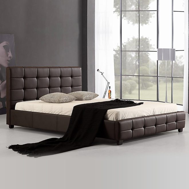 Arrow PU Leather Deluxe Bed Frame – DOUBLE, Brown